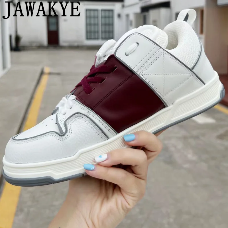 

Кроссовки женские из натуральной кожи, на шнуровке, плоская платформа, повседневные дизайнерские, белые, весна 2022