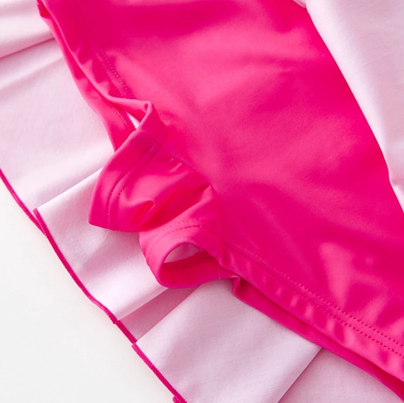 Swimsuit Kids Rose Red Swimwear for Girls Short Sleeve One-Piece Bathing Suit UV Protection Beach Dress Swimming Wear 3-11 Years