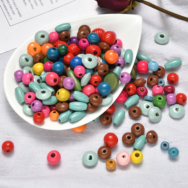 

100pcs Wooden Spacer Loose Beads Wood color Bead For Baby Play Gym Toys Gaming for bracelet necklace DIY Jewelry Making