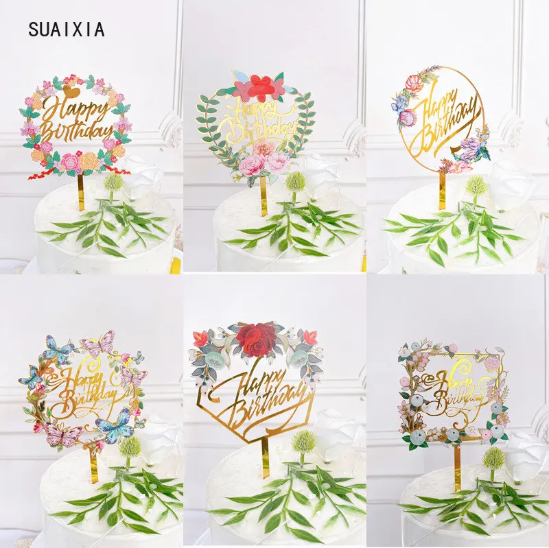 

Rose Gold Birthday Party Cake Decorating Tools Happy Birthday Girl Boy Acrylic Cake Topper Baby Shower Dessert Accessories Tools