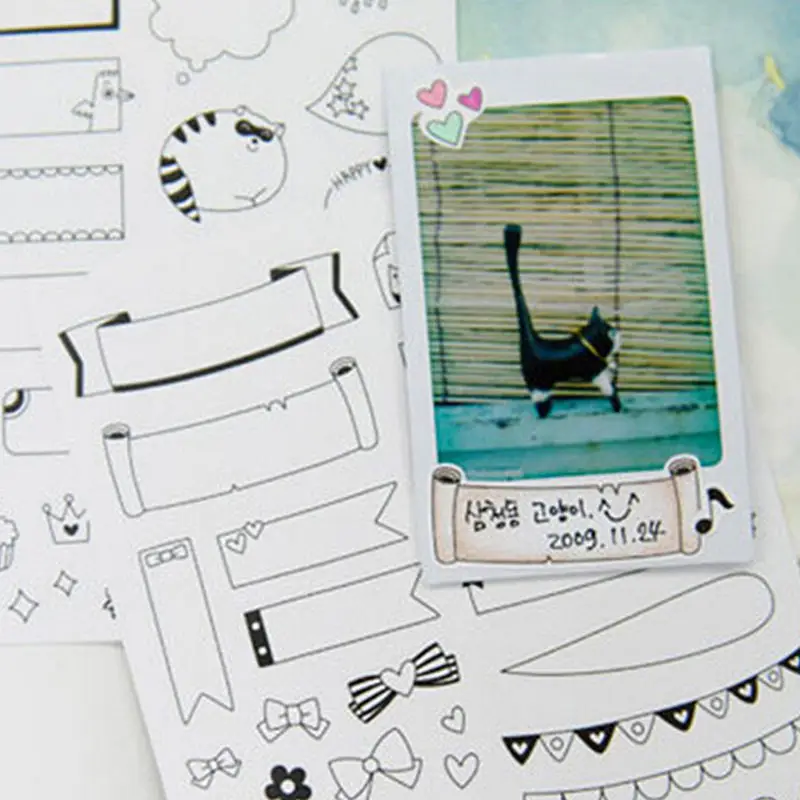 

New 12 Pcs/pack Black Line Paper Sticker Diy Planner Decorative Sticker Scrapbooking Diary Kawaii Stationery Kids Gift
