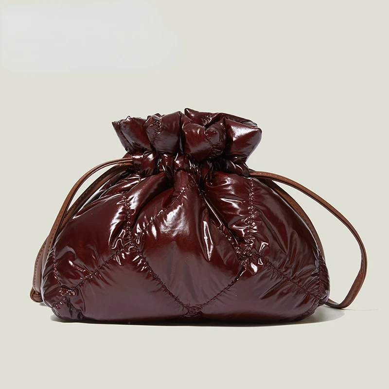

Winter Hot Quilted Drawstring Shoulder Bag Soft Feather Down Padded Crossbody Bag for Women Small Phone Pouch