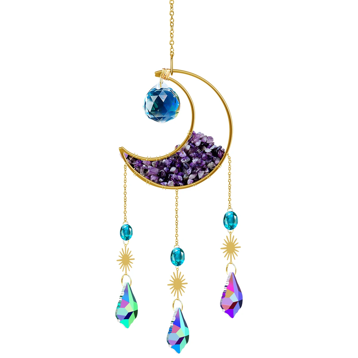 

L Crystal Catcher Hanging Moon-shaped Amethyst Catcher Prismatic Crystal Suncatcher Creative Crystal Dream Catcher Sparkling
