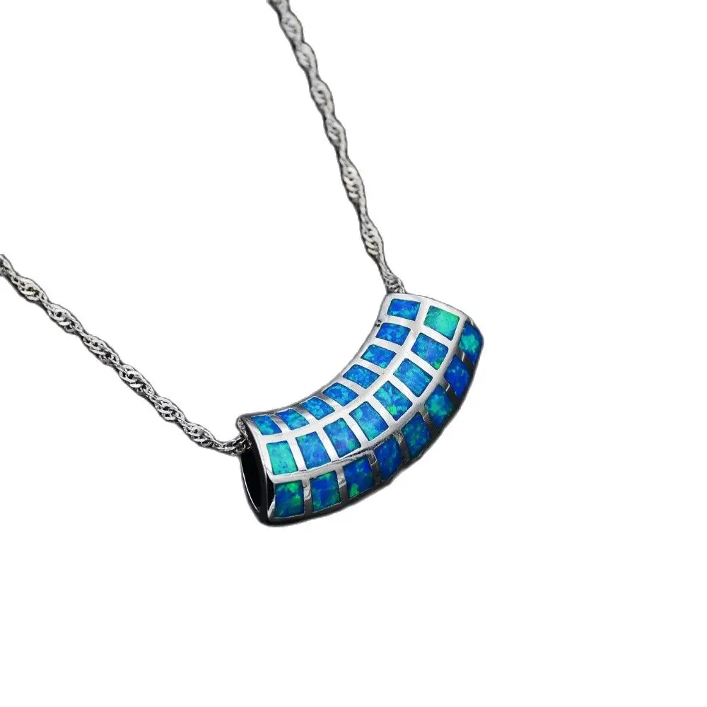 Новое геометрическое ожерелье с подвеской из голубого/белого огненного опала и