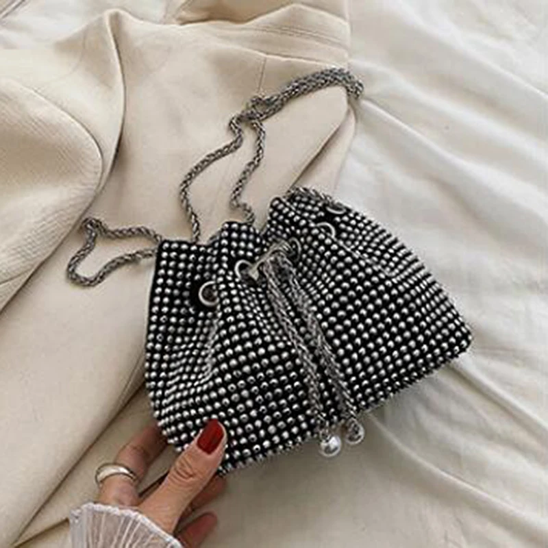 

Luxury Design Rhinestones Evening Shoulder Crossbody Bags Clutch Diamonds Purse Women Fashion Armpit Bucket Small Chain Handbags