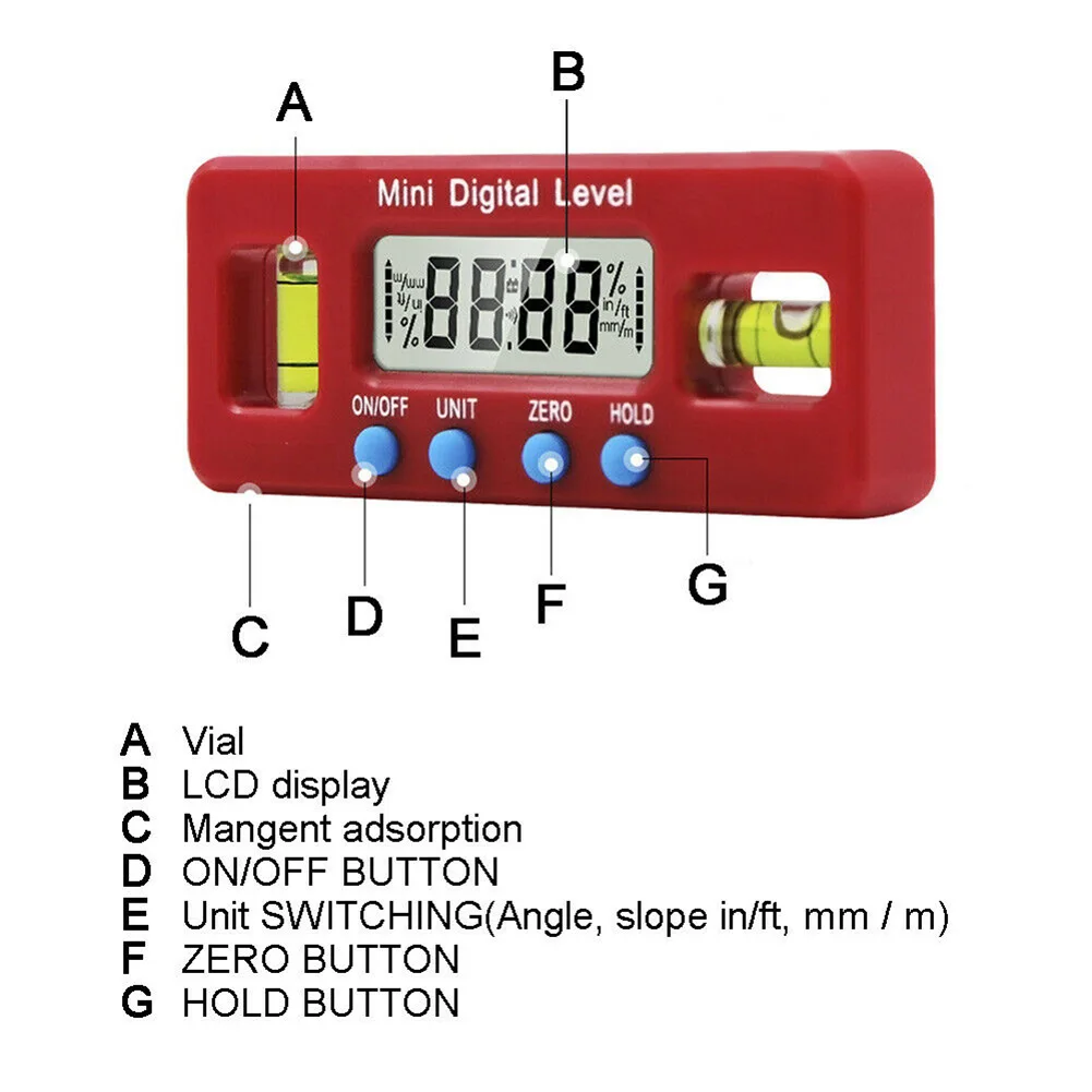 

Inclinometer Digital Level 4 Modes 90° Angle Finder Auto-rotation Display