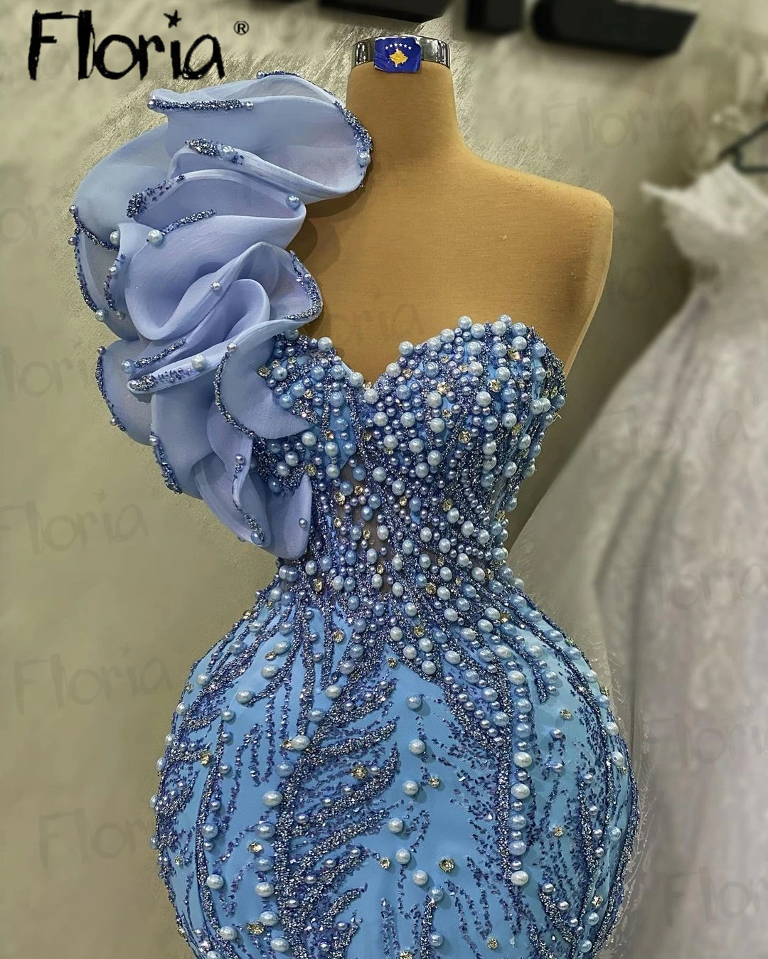 

Женское вечернее платье с одним открытым плечом, голубое платье с оборками, Пышное Платье с жемчужинами для свадьбы и вечеринки, Формальные платья для выпускного вечера, коктейльные платья, 2023