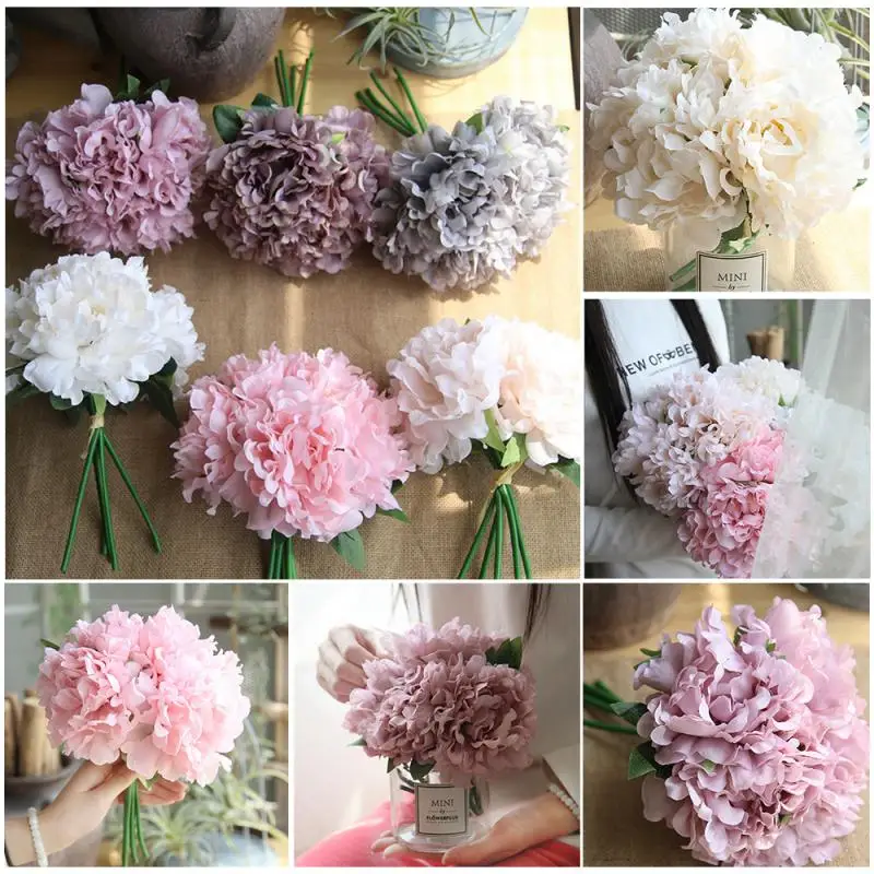 

A Bunch 5 Heads Peony Artificial Floral Flower Bouquets Wedding Hydrangea Bouquet Home Party Decoration Crafts