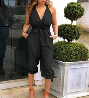 2021 summer casual slim open back v neck jumpsuits women solid sashes folds high waist bow rompers one piece outfit red fashion