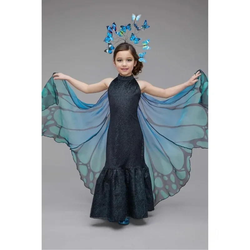

Butterfly Girl Wing Costume Cosplay Animal Blue Flash Butterfly Prop Halloween Christmas Dress Up Headdress Wing Set Show Dress