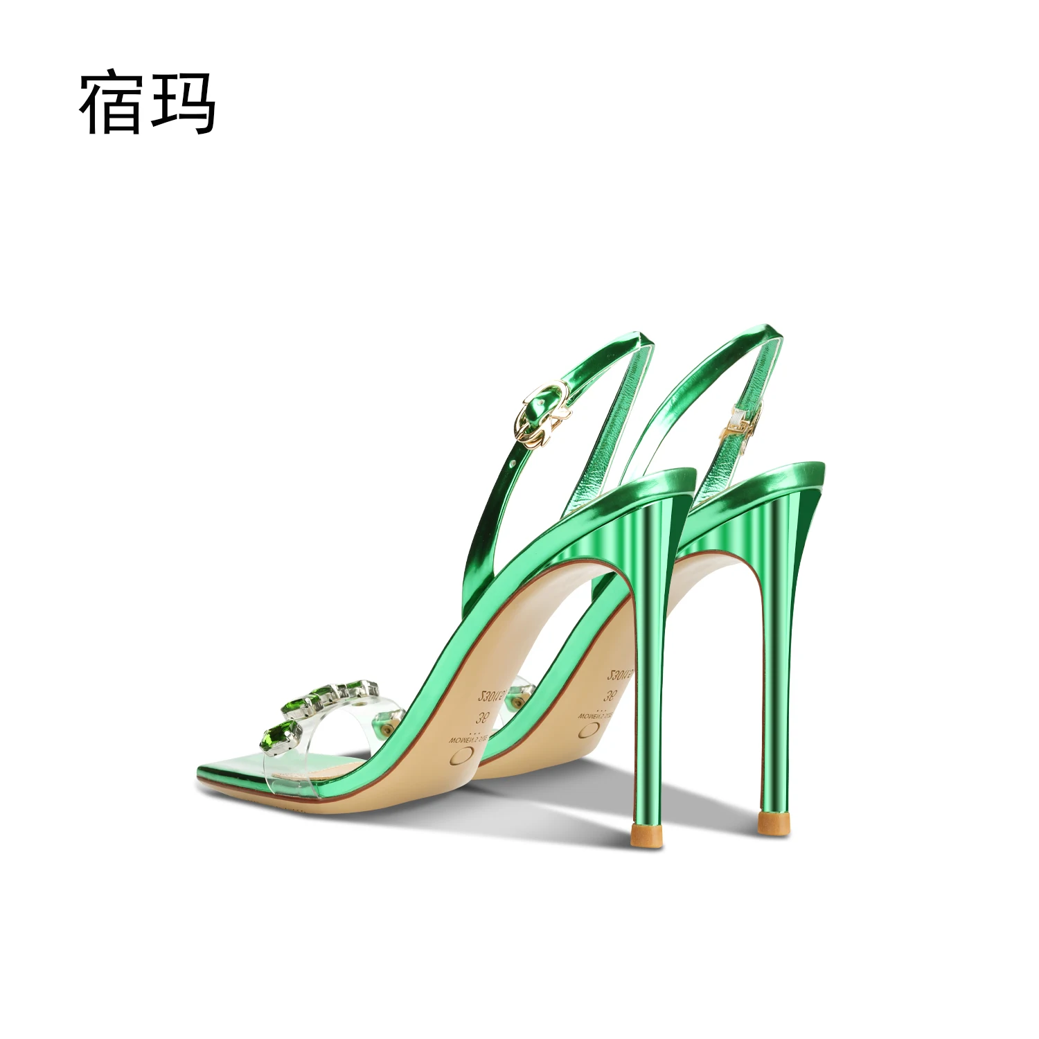 Women's Sandals Summer 2023 New Ankle Strap Genuine Leather Open Toe High Heels Crystal Fashion Casual Stilettos Ladies Shoes