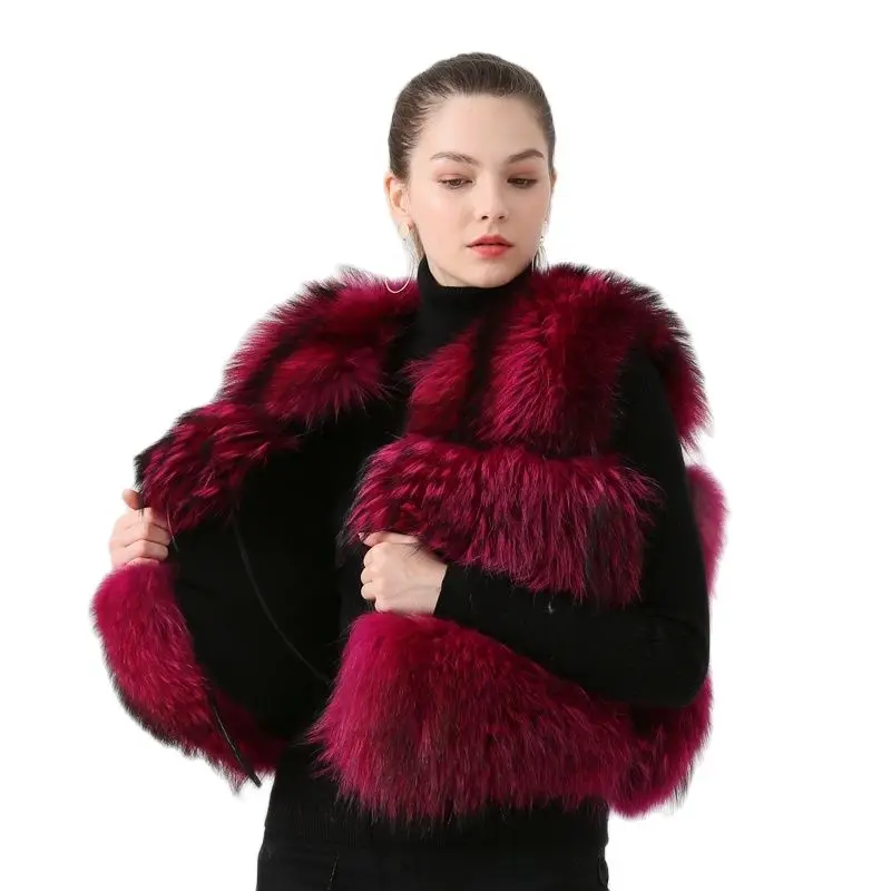 Fashion 100% Natural Raccoon Furs Short Vest Women Winter Real Fur Thicken Fluffy Coat Korean Streetwear For Women Luxury Warm