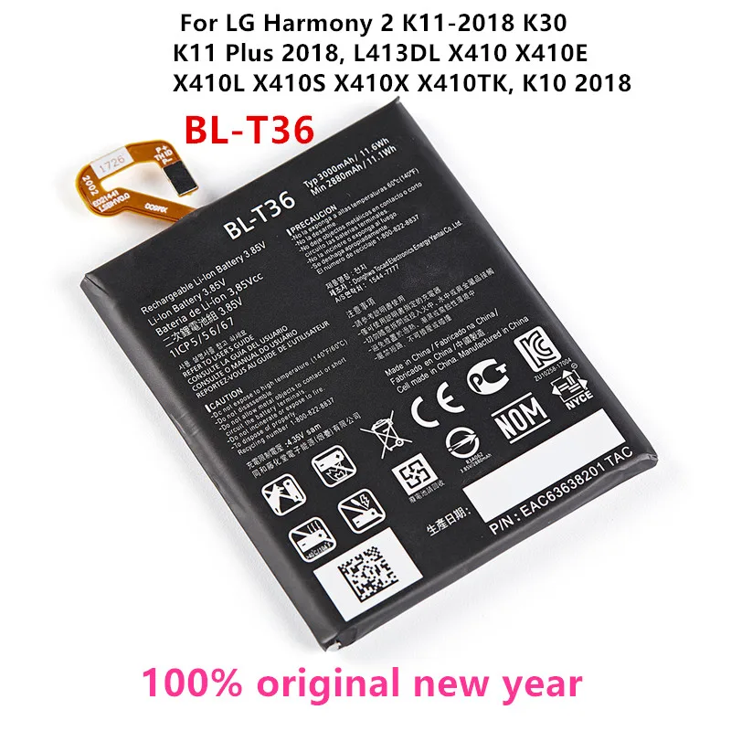Original BL-T36 3000mAh Battery For LG Harmony 2 K11-2018 K30 K11 Plus 2018, L413DL X410 X410E/L/S/X/TK K10 2018 Batteries+Tools