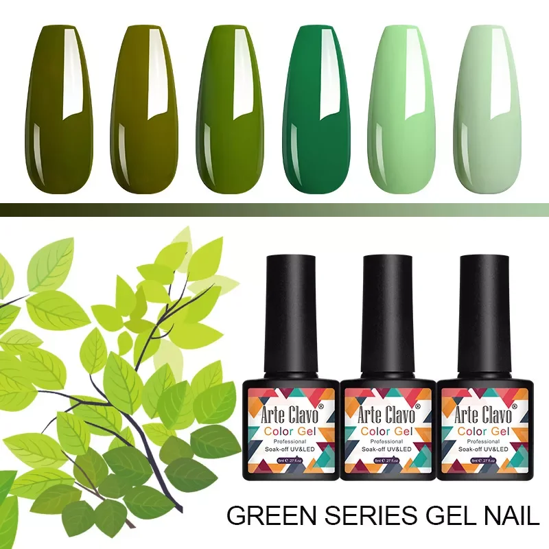 

Arte Clavo 8ml green series nail gel polish Hybrid Vernis Semi Permanent UV Soak Off nail art Manicure Gel Varnishes Lak Primer