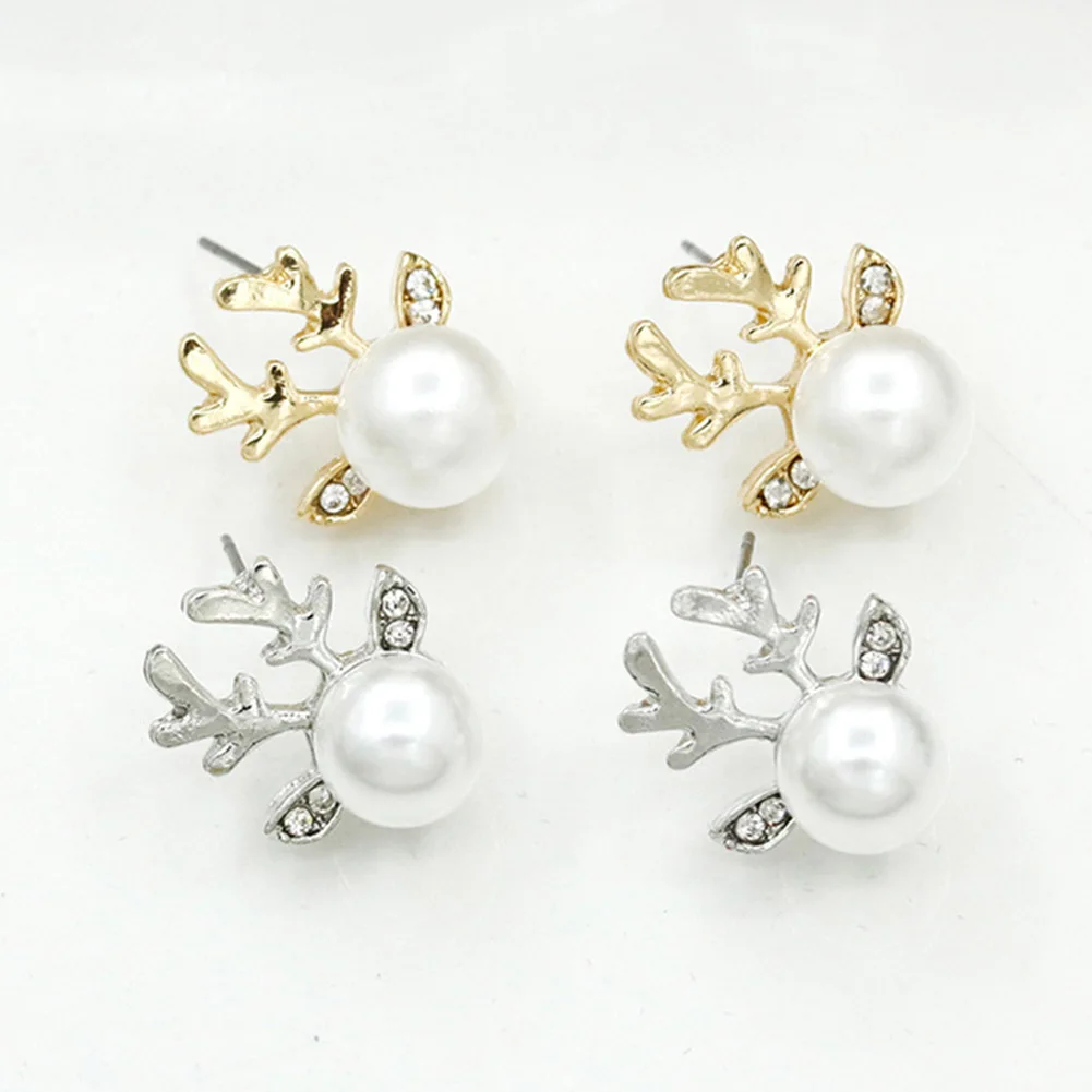 

Hot Sale Fashion Christmas Pearl Deer Earrings For Women Girls' Ear Stud Jewelry Elegant Korean Antler Earrings Jewelry