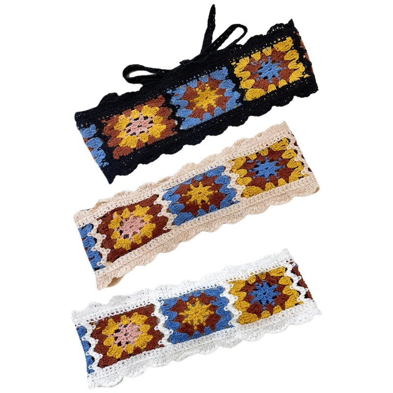 

Knitted Pastoral Headband Girls Color Matching Adjustable Crochet Head Scarf