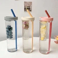 cute water bottle with foldable straw 700ml water bottle fruit tea built in filter cup portable office drinkware outdoor shaker