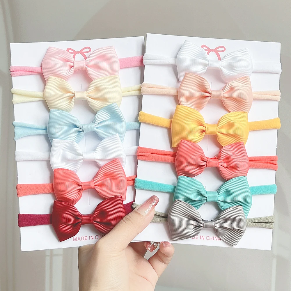 

6Pcs/set Solid Color Grograin Ribbon Bowknot Headband For Girls New Headwear Elastic Hair Bands Infant Kids Hair Accessories
