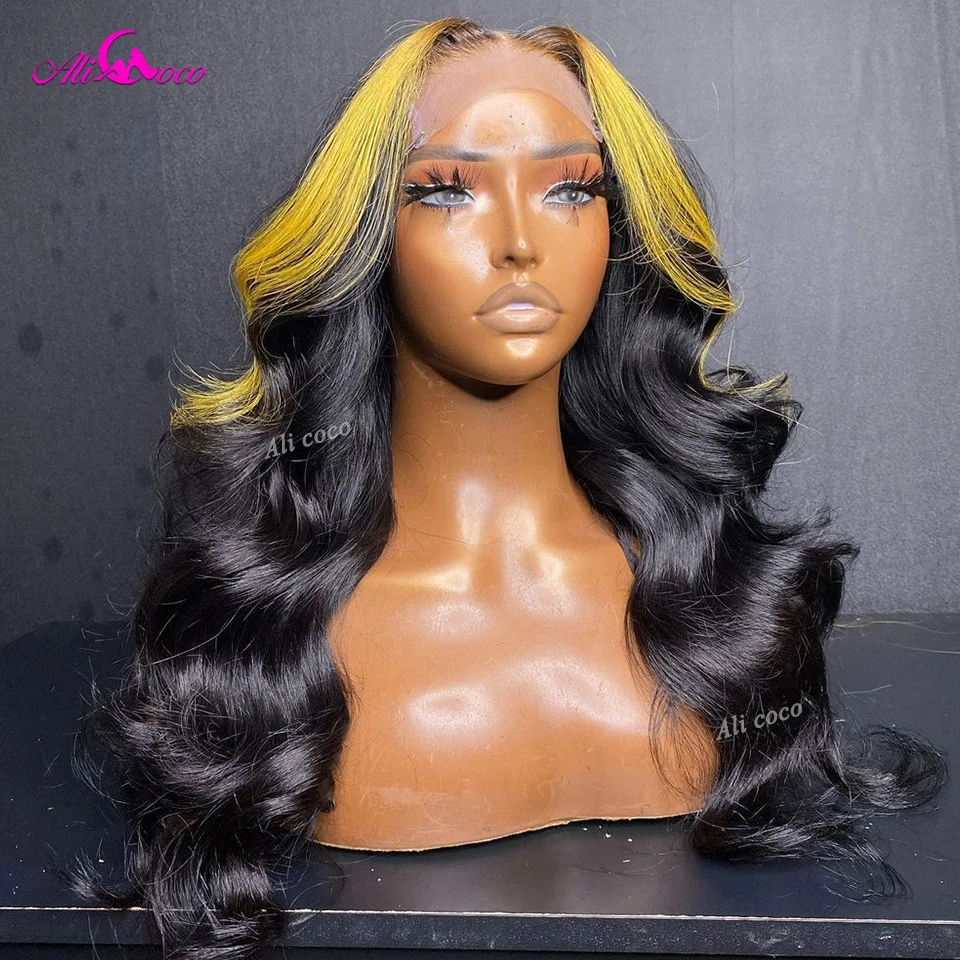 13x4 Lace Frontal Highlight Yellow Human Hair Wigs For Women Brazilian Hair Body Wave Wig Preplucked Colored Human Hair Wigs