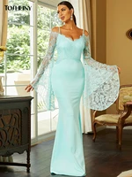 tosheiny new sling backless high waist mesh sleeve mermaid long dress and floor evening dress summer