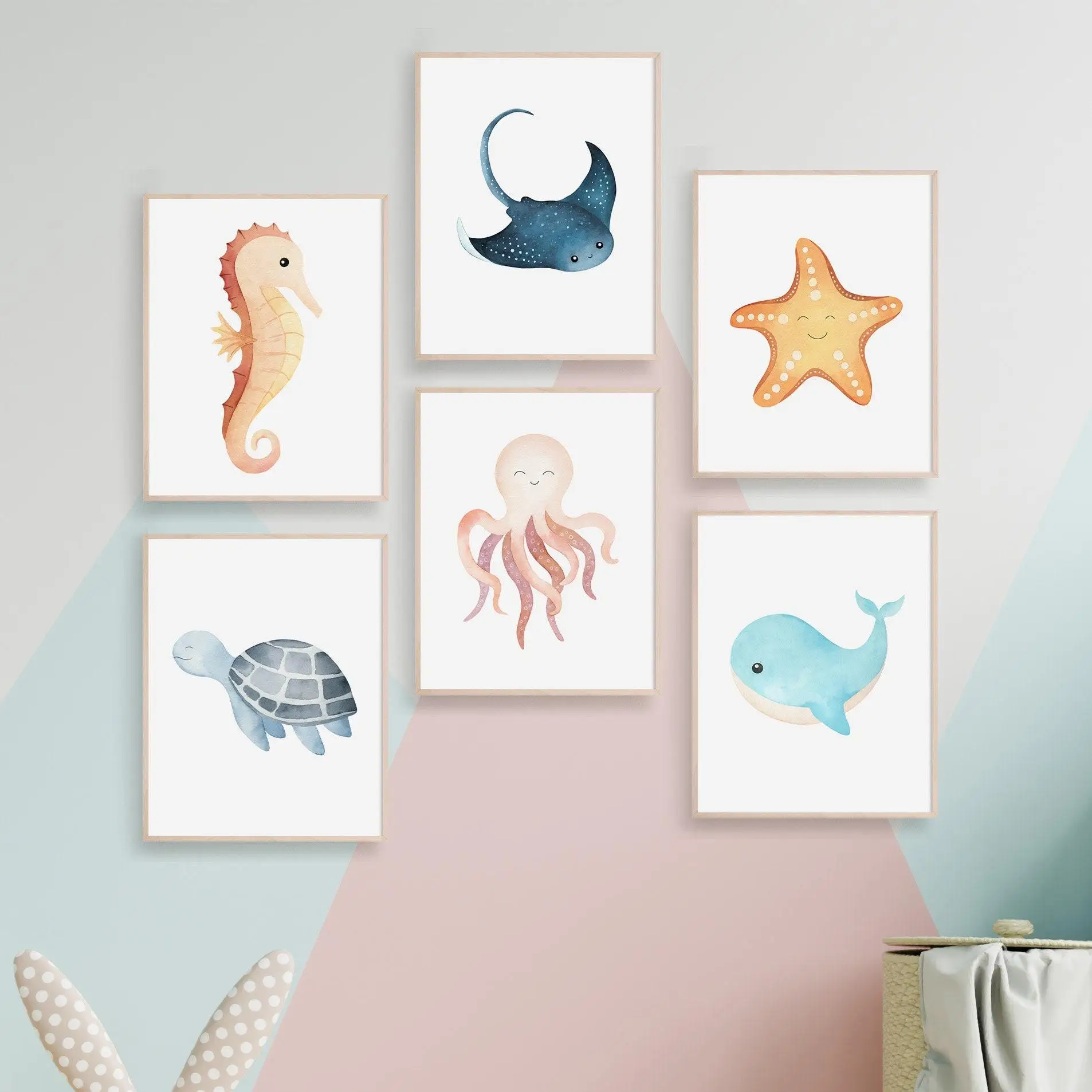 Акварельные милые животные морская жизнь Кит Альпака игровая комната постеры и