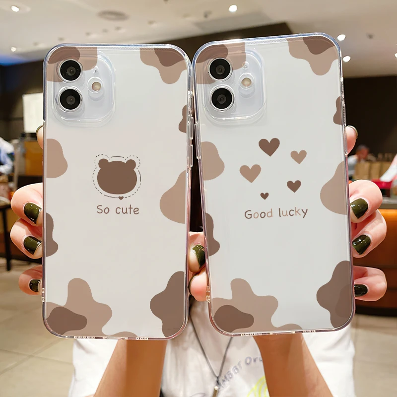 

Coffee Cute Bear Cases For iPhone 12 13 Pro Max Mini 11 Pro Max X XR XS Max SE 2020 8 7 6 6S Plus Love Soft Silicone Cover Funda