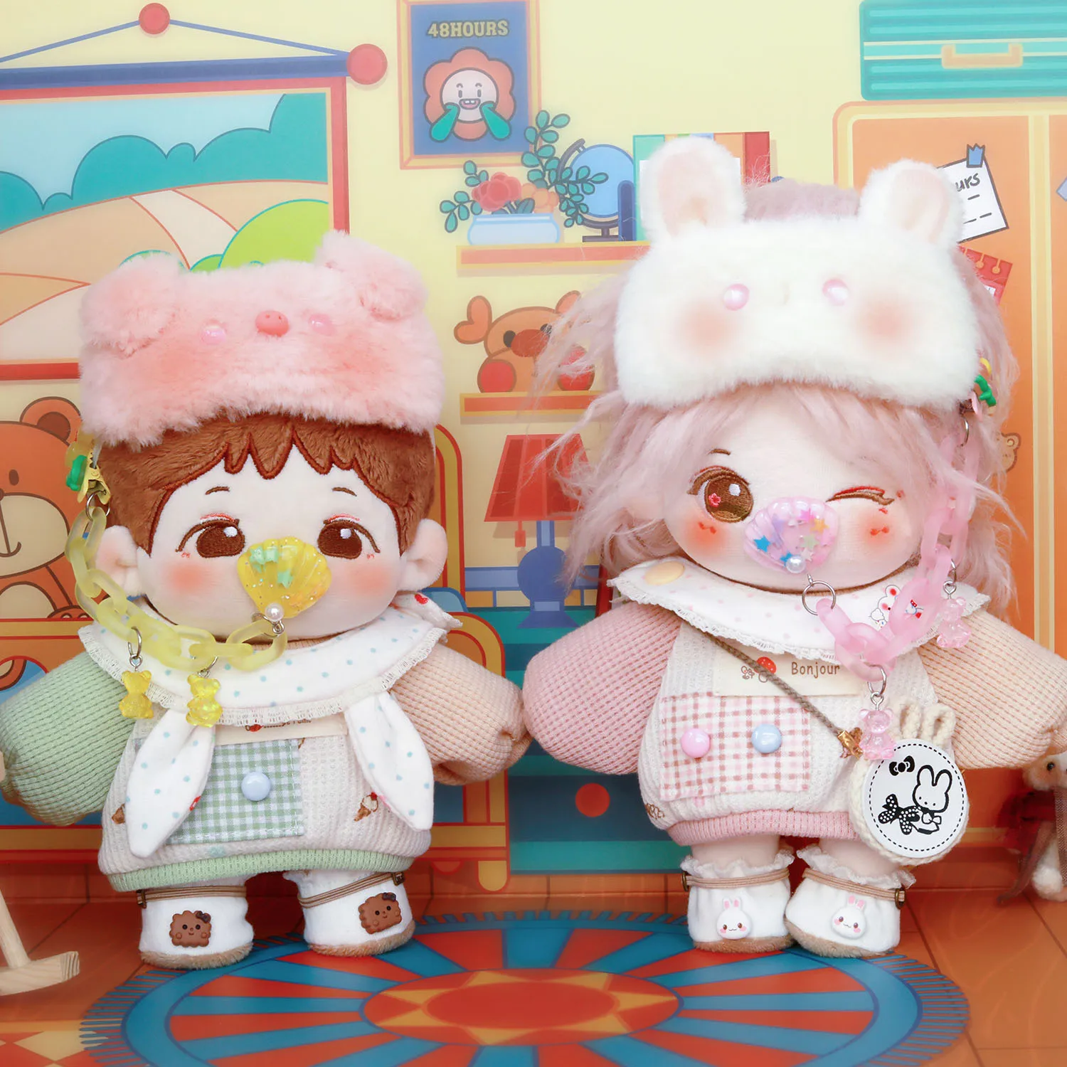 Handmade 5pc/set Strawberry Rabbit/Matcha Pig Set 15/20cm No Attribute Doll Clothes Plush Outfit Doll's Accessories Cos Suit