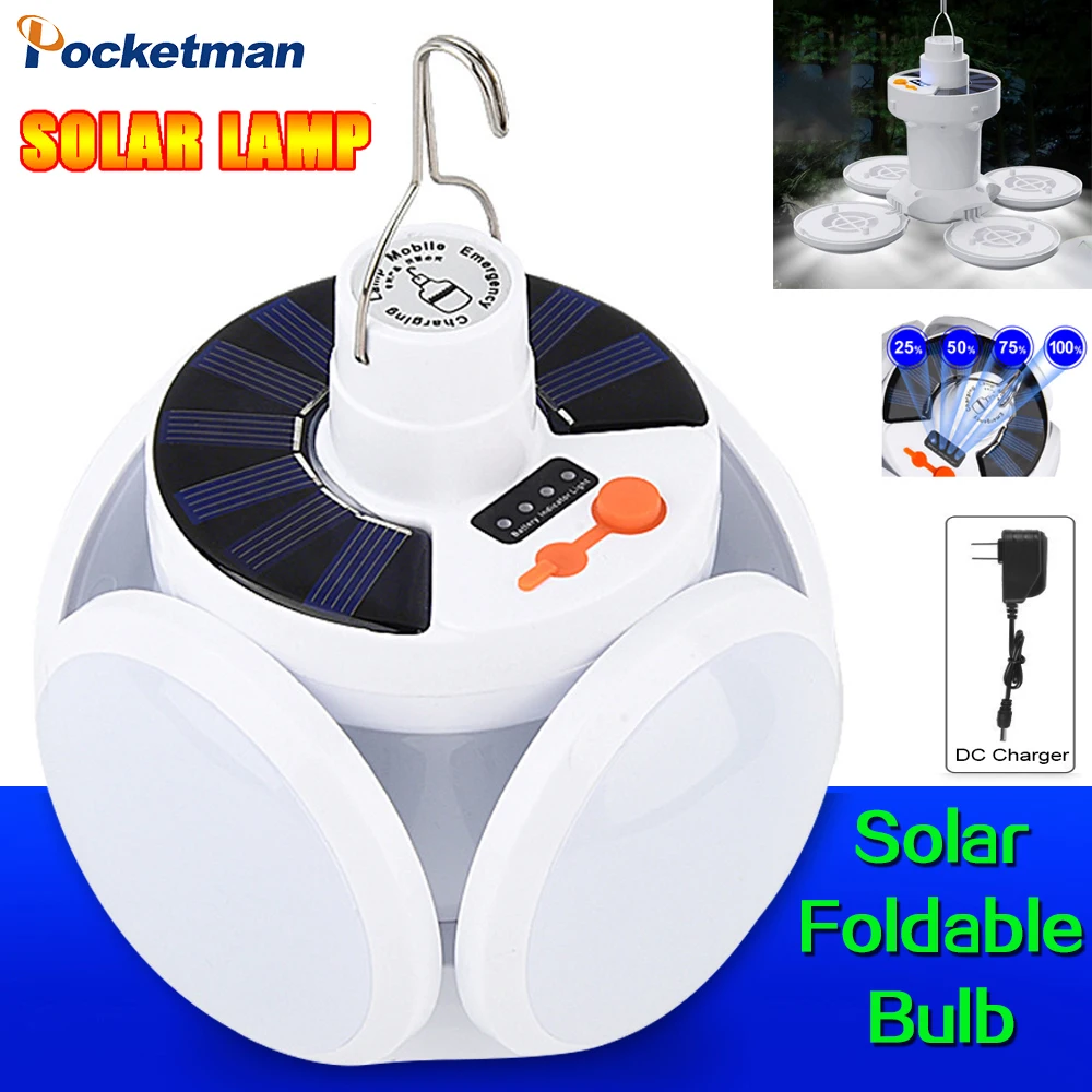 

Solar bulb light emergency foldable light led street night market lighting home outdoor emergency charging light with hook