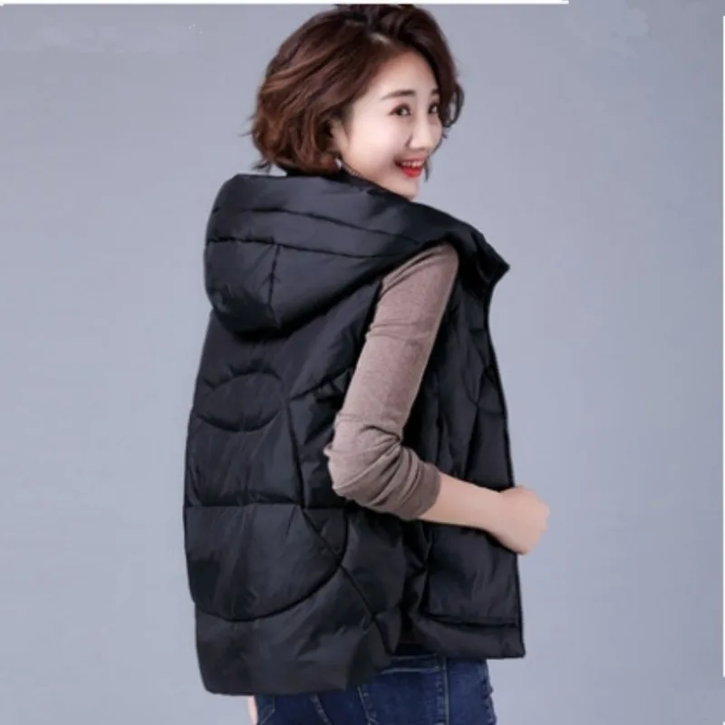 

Women's Loose Winter Vest Solid Hooded Zipper Pockets Ladies Cotton Padded Sleeveless Jackets Waistcoat for Female Coat L105