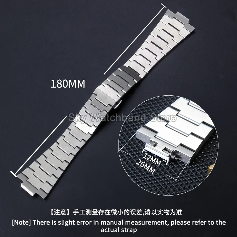Фото Цельный браслет для часов из нержавеющей стали 12x26 мм для Tissot PRX T137407A T137410A с двойной кнопочной застежкой. №2