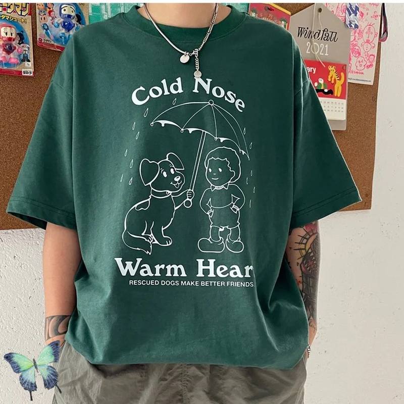 

2022 New Design Funny Puppy with Umbrella Cartoon Short Sleeve T-Shirt