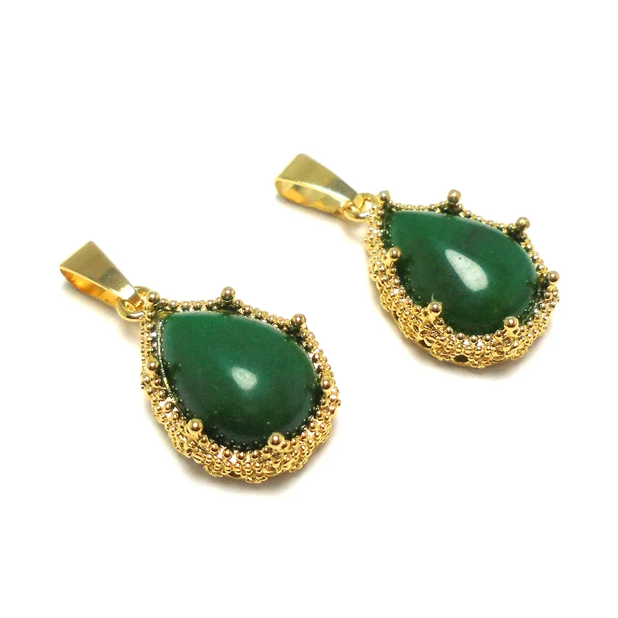 

Crown Pendant,Gold Color Plated Brass,Natural Stone Necklace Findings,Teardrop Faceted Green Stone Charms 20.4x14mm
