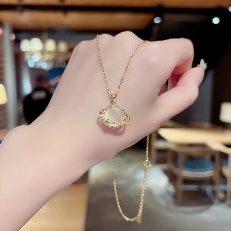 

Fashion Saturn Planet Necklace Luxury Crystal Space Saturn Opal Pendant Necklace for Women Jewelry Gift free shipping Wholesale