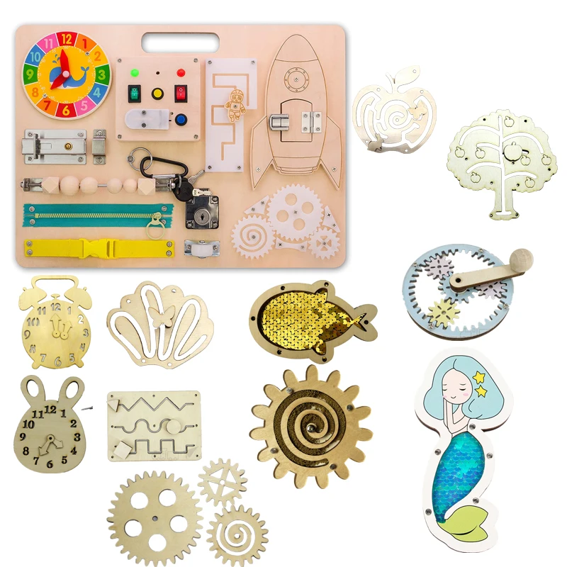 

Children Busy Board Kids Montessori Hand Crank Gear Slide DIY Accessories Early Childhood Education Wood Skill Learning Toys