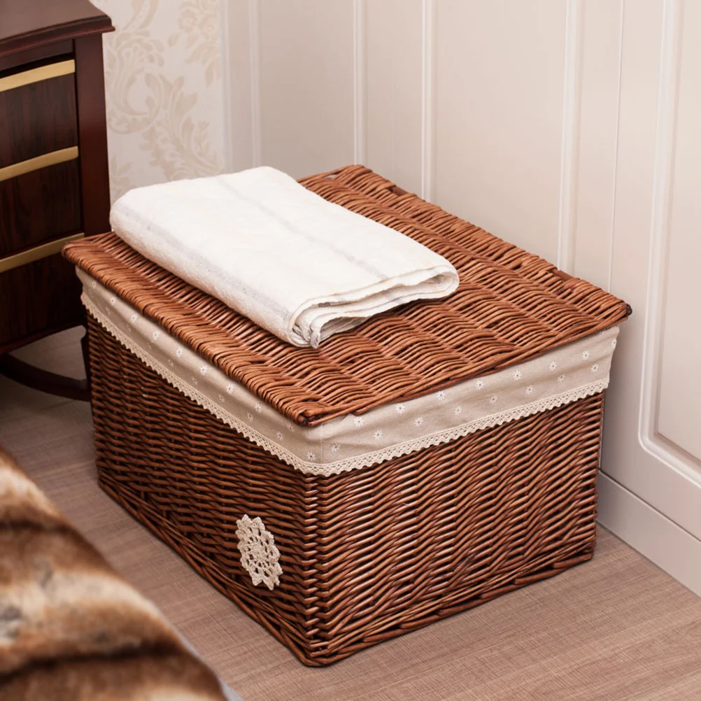 

Box Basket Storage Woven Wicker Rattansundries Color Lid Finishing Drawer