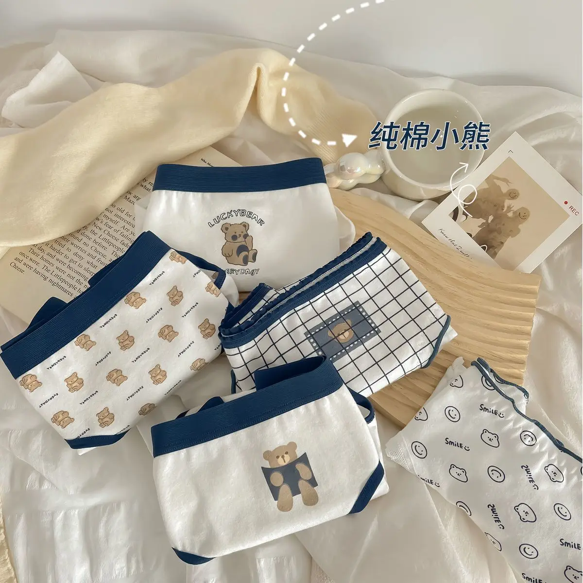 Yasuk Fashion Menstrual Cotton Women Girl Sweet's Breathable Comfortable Soft  Print Plaid Lovely Bear Cute Color Underpants