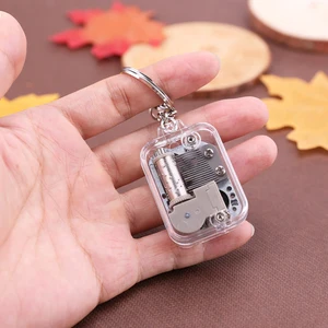 Kids 18 Tones DIY Music Box Movement Keychain Handy Crank Musical Case Birthday Gifts Toy for Baby B