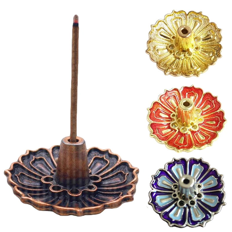 1PC Metal Incense Burner Stick Holder Plate Buddhism Lotus Censer Antique Nasturtium Incense Burner