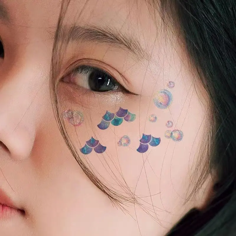 

New Face Stickers for Kids Fish Scale Butterfly Wings Fake Tattoos Children's Temporary Tattoo Stickers Festival Cute Tatuaje