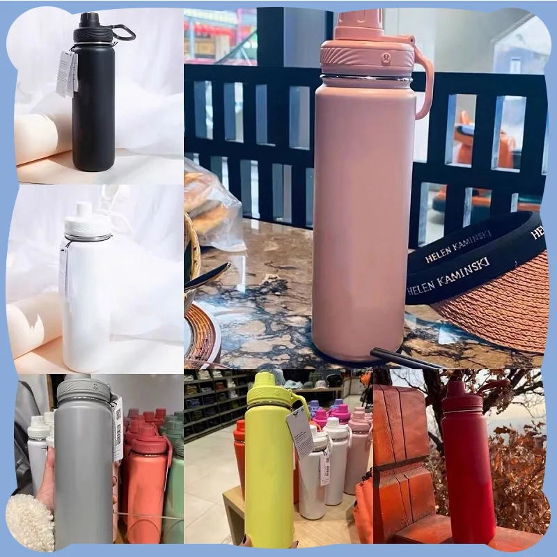 

710ml Lulu Insulated Water Cup Stainless Steel Thermos Pure Color Sport Gym Vacuum Bottles Portable Leakproof Outdoor Cup Gifts