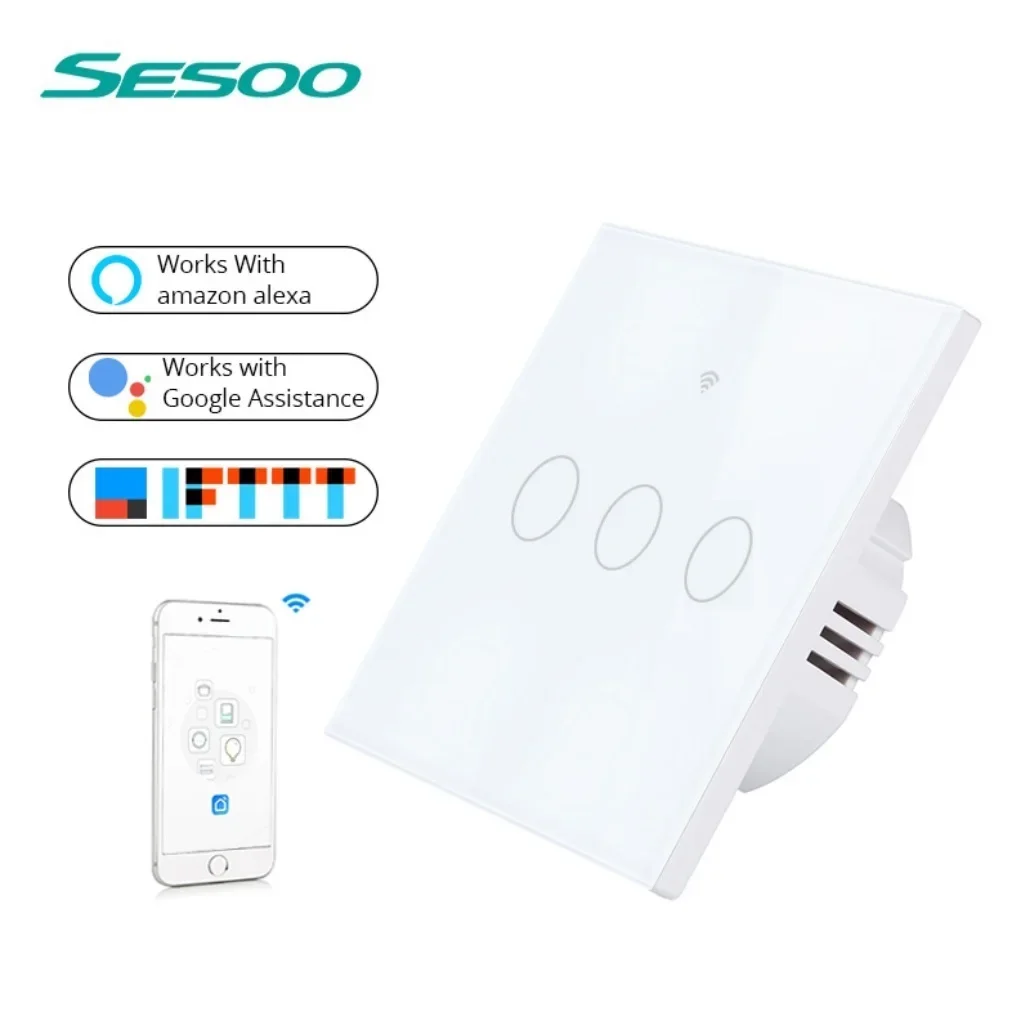 SESOO Стандарт ЕС WIFI Smart Touch Switch APP Беспроводной настенный выключатель 3 группы 1way для