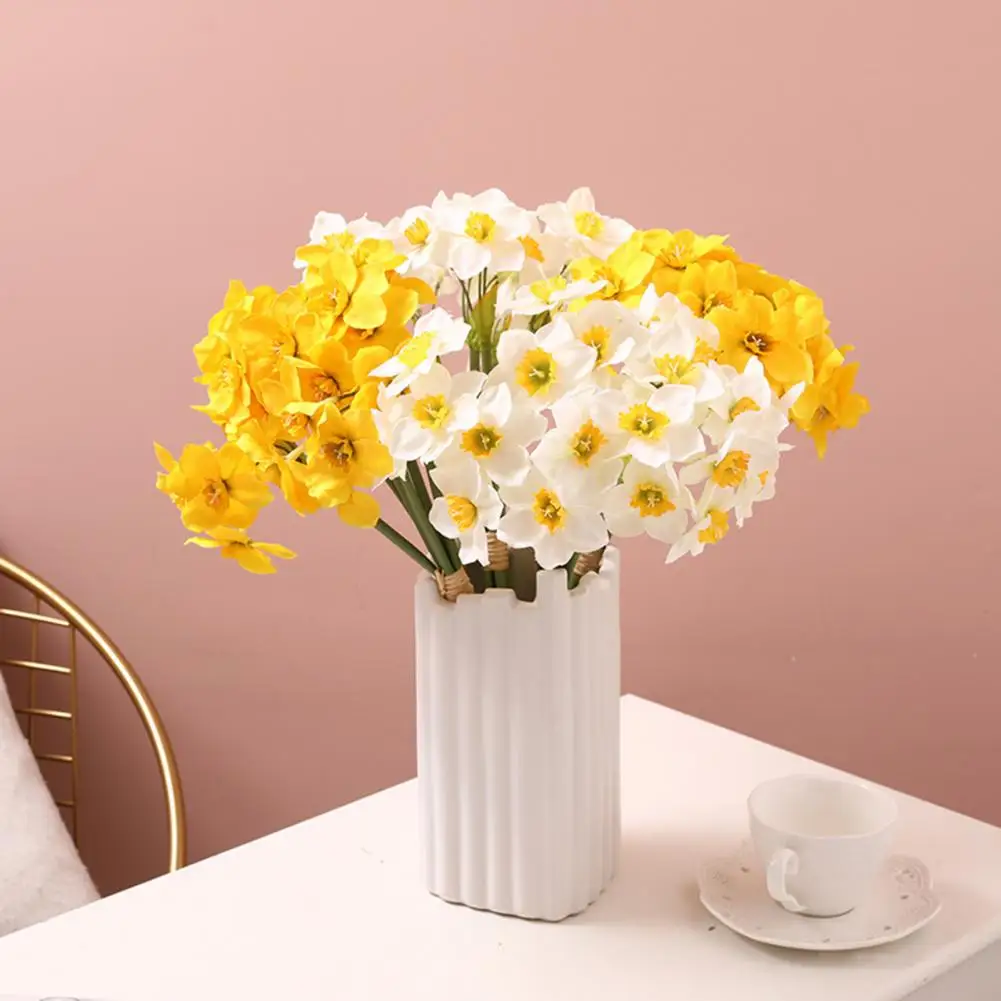 

6Pcs/Bouquet Artificial Narcissus Flower Realistic Decorative Yellow White Fake Narcissus Bouquet Home Garden Desktop Decoration