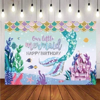 under the sea mermaid tails backdrop coral castle scales girls birthday party photography background photo booth props banner