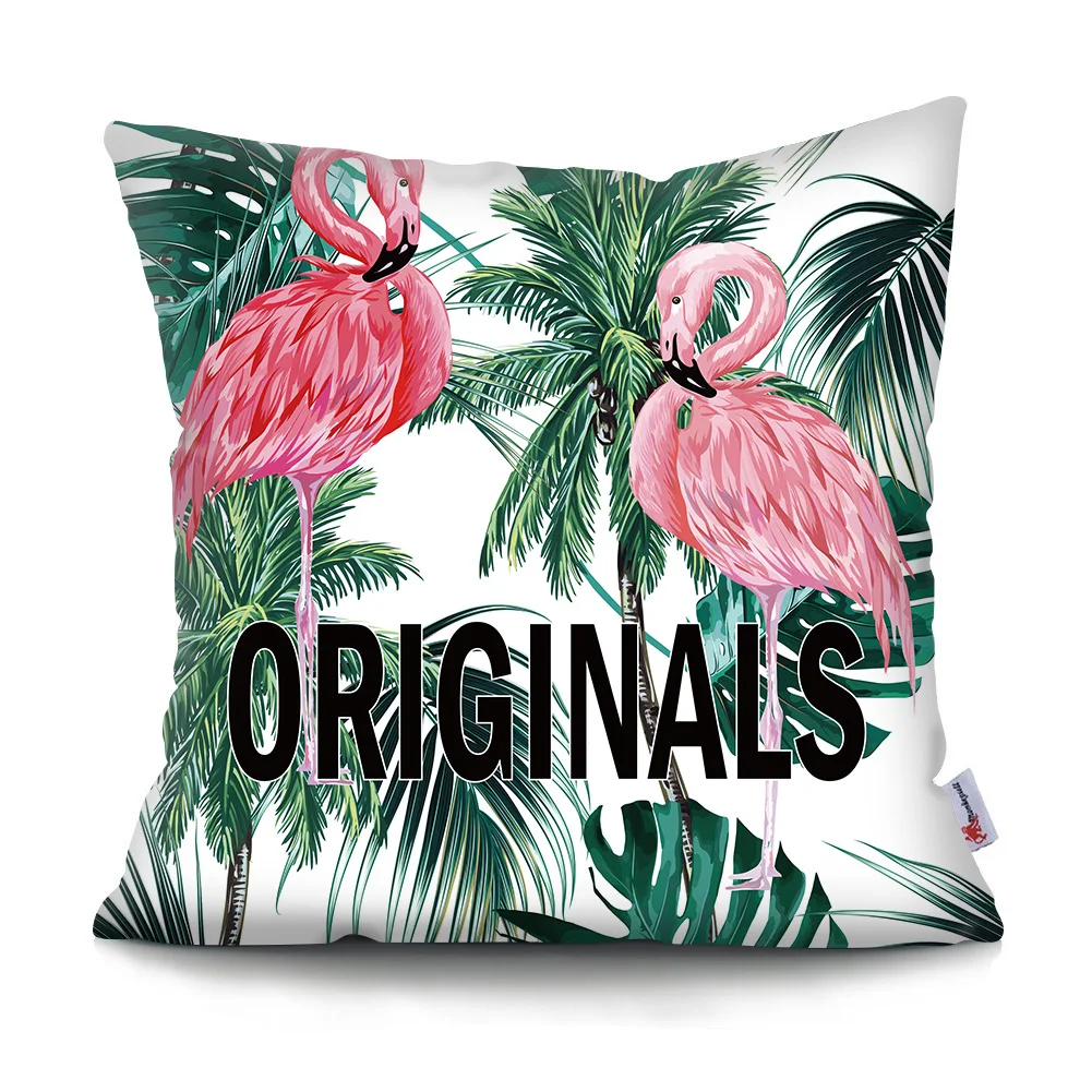 Pink Flamingo Pillow Cushion Tropical plants Home Decoration Pillowcase Romantic Lover Super Soft Short Plush Cushion Cover Fund