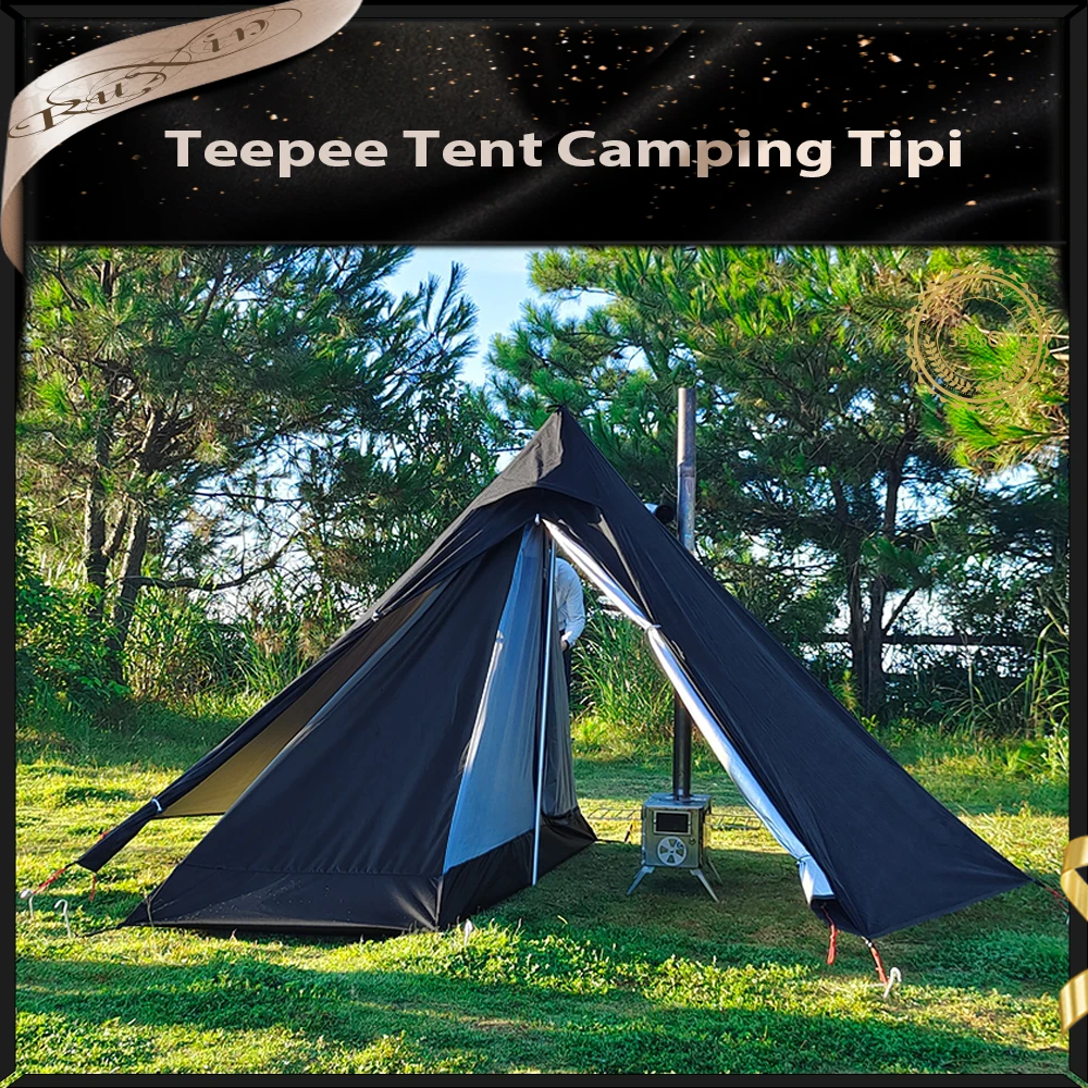 

Teepee Tent Camping Tipi for Adults Outdoor Ultralight Pyramid Tent Fly with Chimney Window One Person Hot Tent