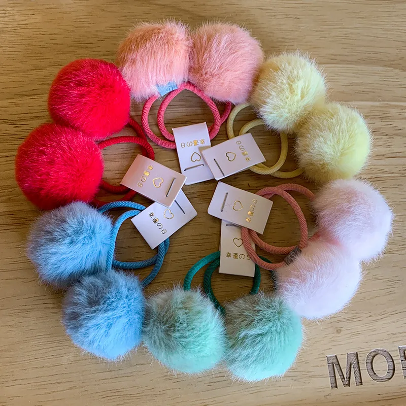 Pompones Hair Bands For Kids Elastic Pom Pom Hair Tie Girls Plush Scrunchies Baby Hairbands Headdress