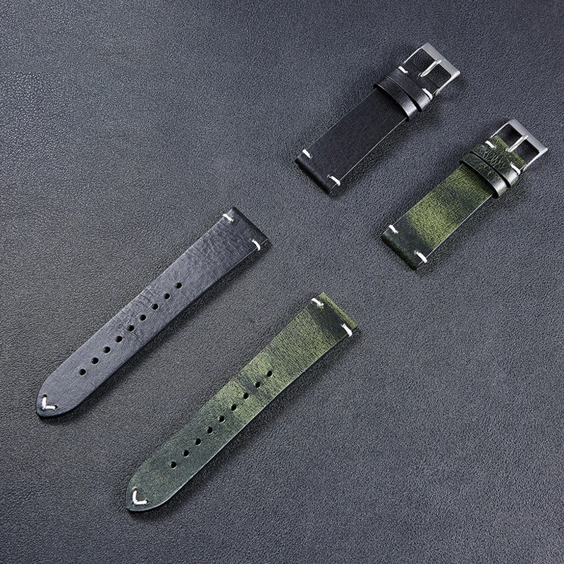 Leather Watch Strap 18Mm 20Mm 22Mm Oil Wax Leather Watchband Italian Retro Quick Release Soft Brown Cowhide Smart Watch Bracelet