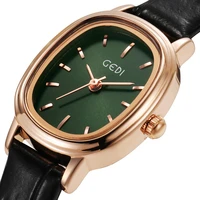 retro women watches birthday gift for lady minimalist style green leather wristwatch simple rose gold dial casual shopping clock