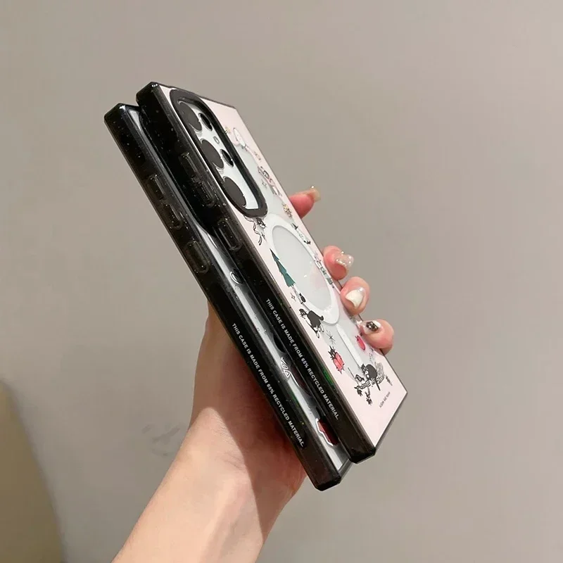 Черный Защитный акриловый чехол MagSafe с изображением кота для Samsung Galaxy S24 U S23U S22 Ultra