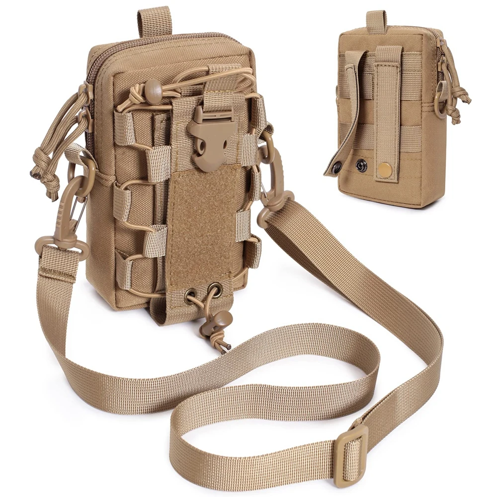 Купи Tactical Pouch Molle Mobile Phone Bag Water Bottle Kettle Carrier Camping Hiking Belt Pouch Waist Pack with Shoulder Strap за 252 рублей в магазине AliExpress
